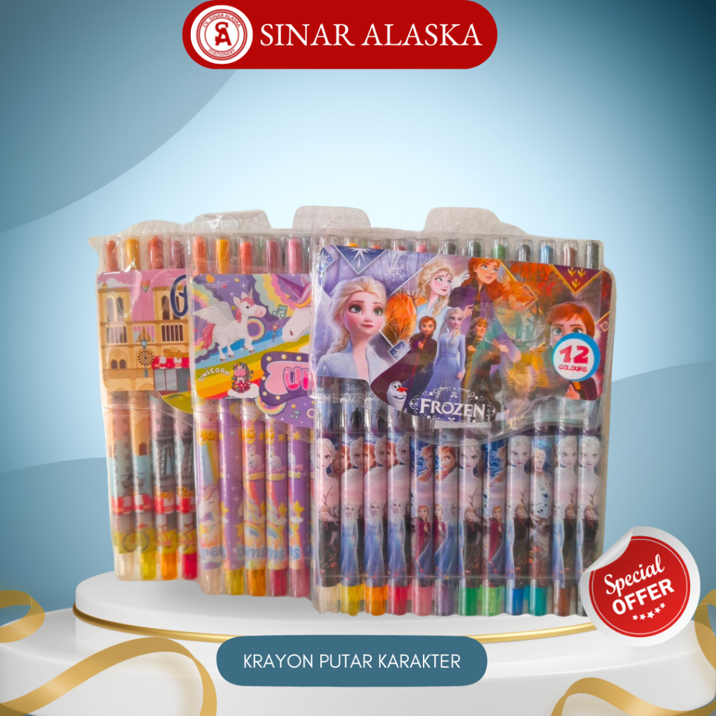 

Krayon Putar Panjang 12 Warna / Krayon Putar Karakter Frozen Unicorn Paris