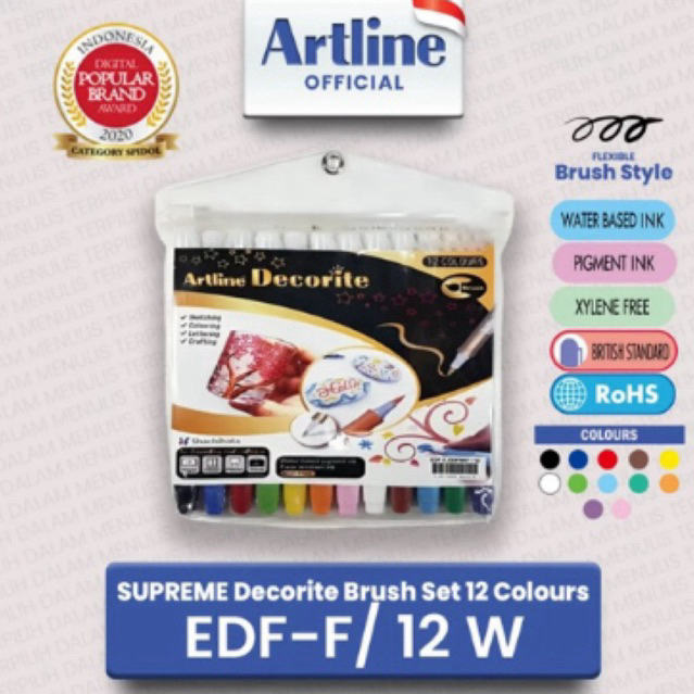 

Artline Spidol Supreme Decorite Brush Marker Pen Kuas Gambar Lettering Calligraphy Set 12 Warna