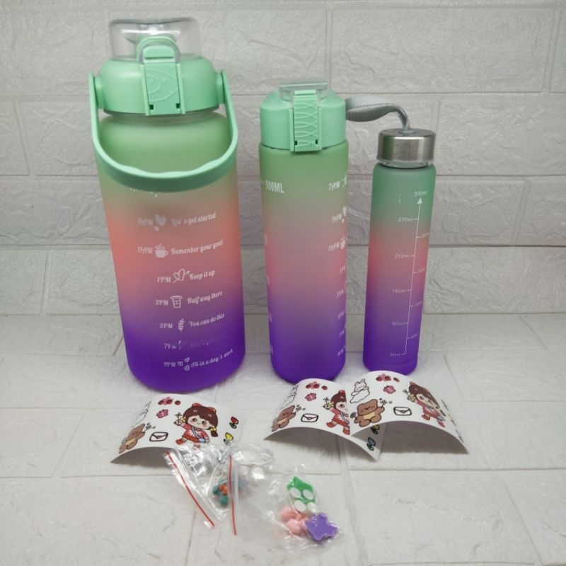 Botol minum 3in1 Gradasi Botol Beranak isi 3 pcs Free Stiker 3D dan 2D Botol 2Liter, 900ml, dan 300m