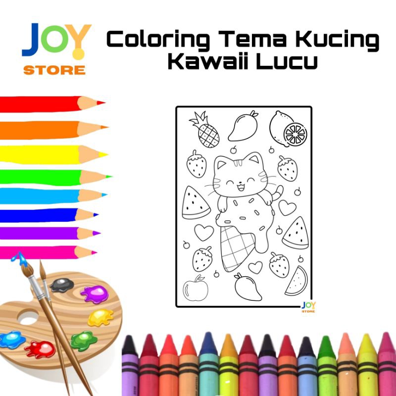

Kertas Mewarnai untuk Anak TK / SD Ukuran A4 dan A5 150 gsm - Coloring Paper Tema Kucing Kawaii Lucu Toko Joy Store