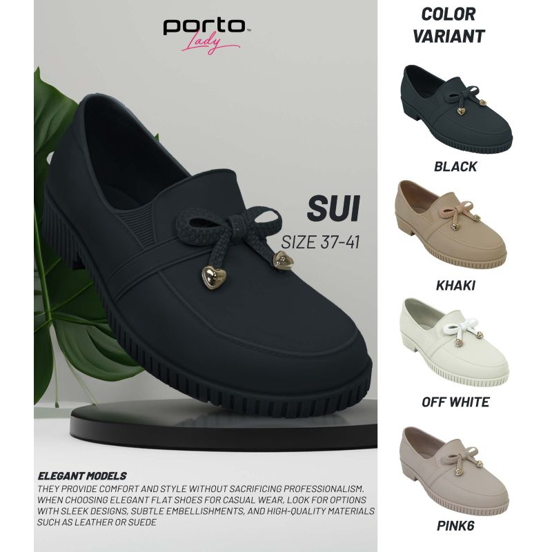 PORTO LADY SUI/SEPATU KARET PLAT SHOES WANITA MOTIF PITA KECIL HAK 3 CM SIZE 37-41 DJL1