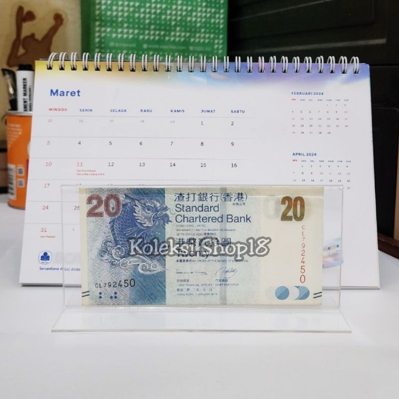 Koleksi Bingkai Akrilik Hiasan Pajangan Uang Hongkong 20 Dolar