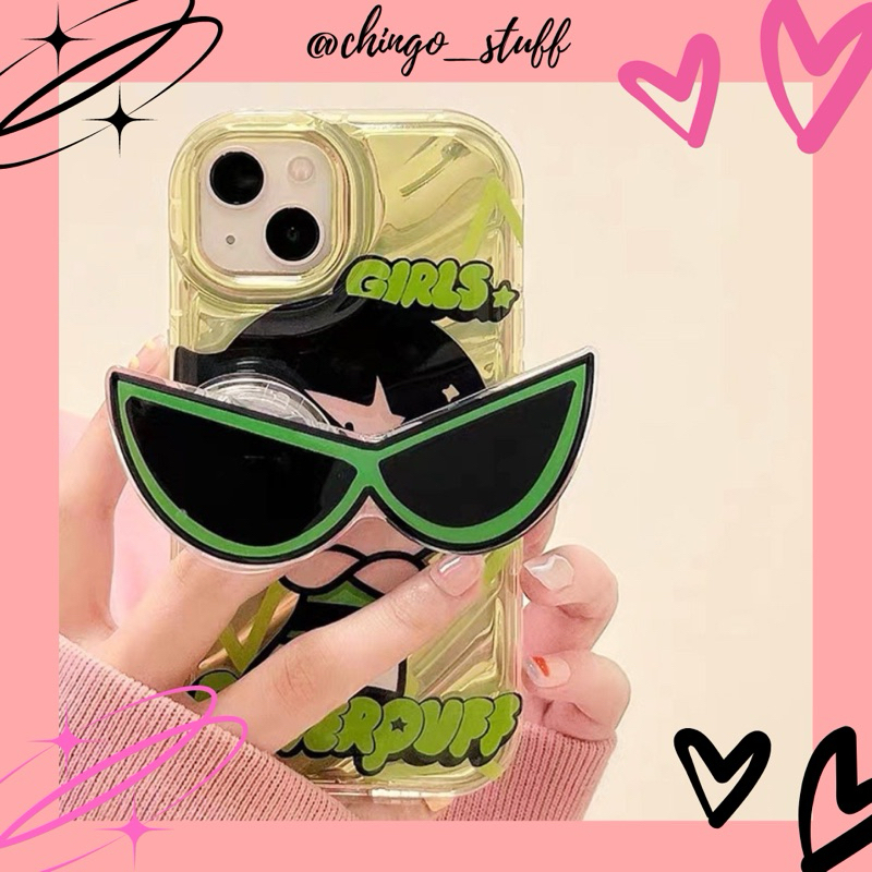 case iphone powerpuff hijau free popsocket// case  iphone 11, 13, xr, 11 pro