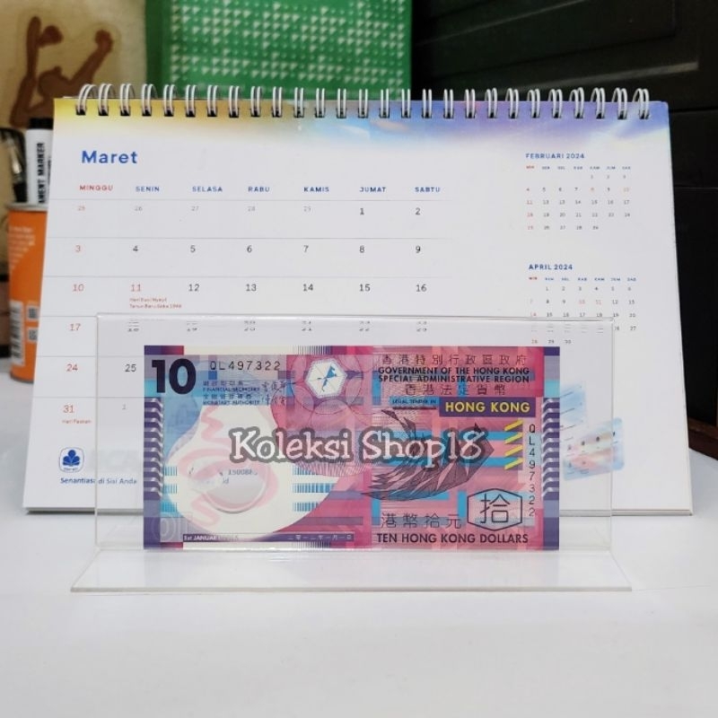 Koleksi Bingkai Akrilik Hiasan Pajangan Uang Hongkong 10 Dolar Polymer