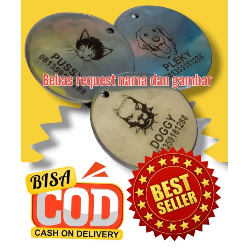 Dog Tag Name Tag untuk Anjing Kucing STAINLESS STEEL Custom Nama