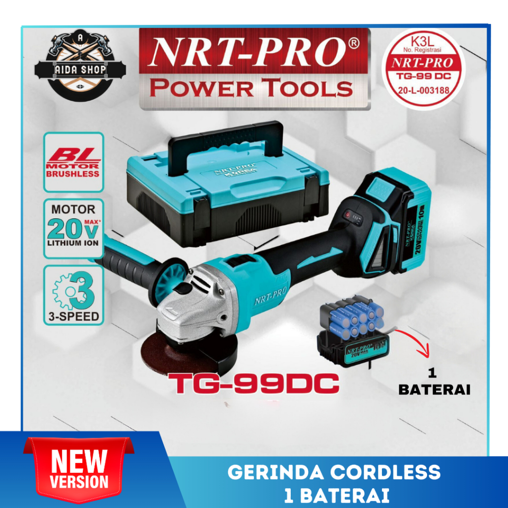 NRT-PRO TG 99DC Mesin Gerinda Cordless 1 BATERAI 20V Gerinda Baterai 20 V NRT TG 99 DC Brushless Gur