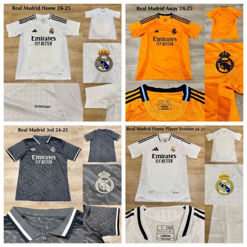 Import Jersey bola Real Madrid Home Away 3rd 2024/2025  putih list hitam 24/25 premium Grade ori off
