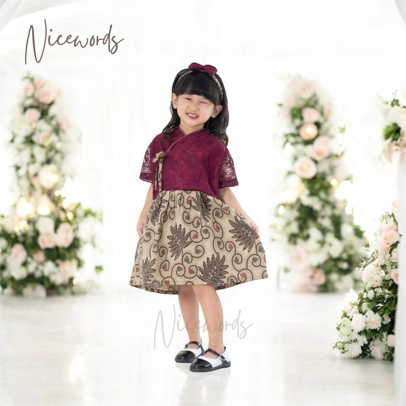 NICEWORDS - Premium Modern Batik Kids [FREE BANDO] Dress Formal Anak Perempuan Motif Batik| Dress Ko