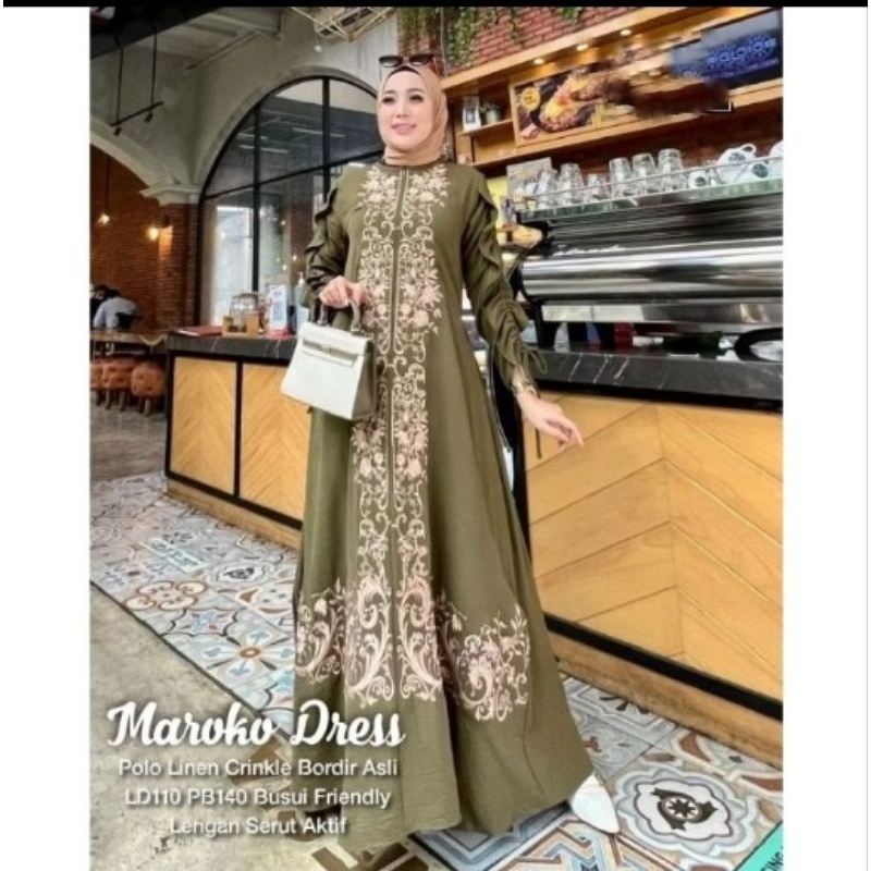 KODE A// GAMIS CRINKLE BORDIR ASLI MAROKO DRESS