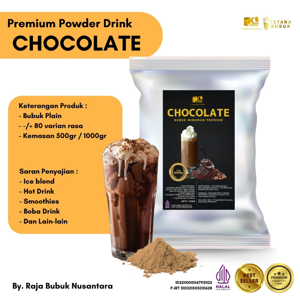 

Bubuk Chocolate Premium, Bubuk premium rasa coklat, Powder Premium Rasa Coklat 1 Kg