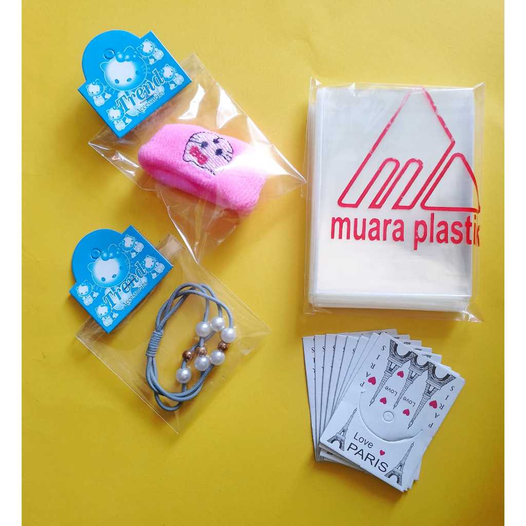 

100 Set Plastik Ikat Rambut atau Gelang dan Kertas Label Hang Tag Plastik Opp Tanpa Seal Kemasan Aksesoris Tebal 40 micron Ukuran 7x10