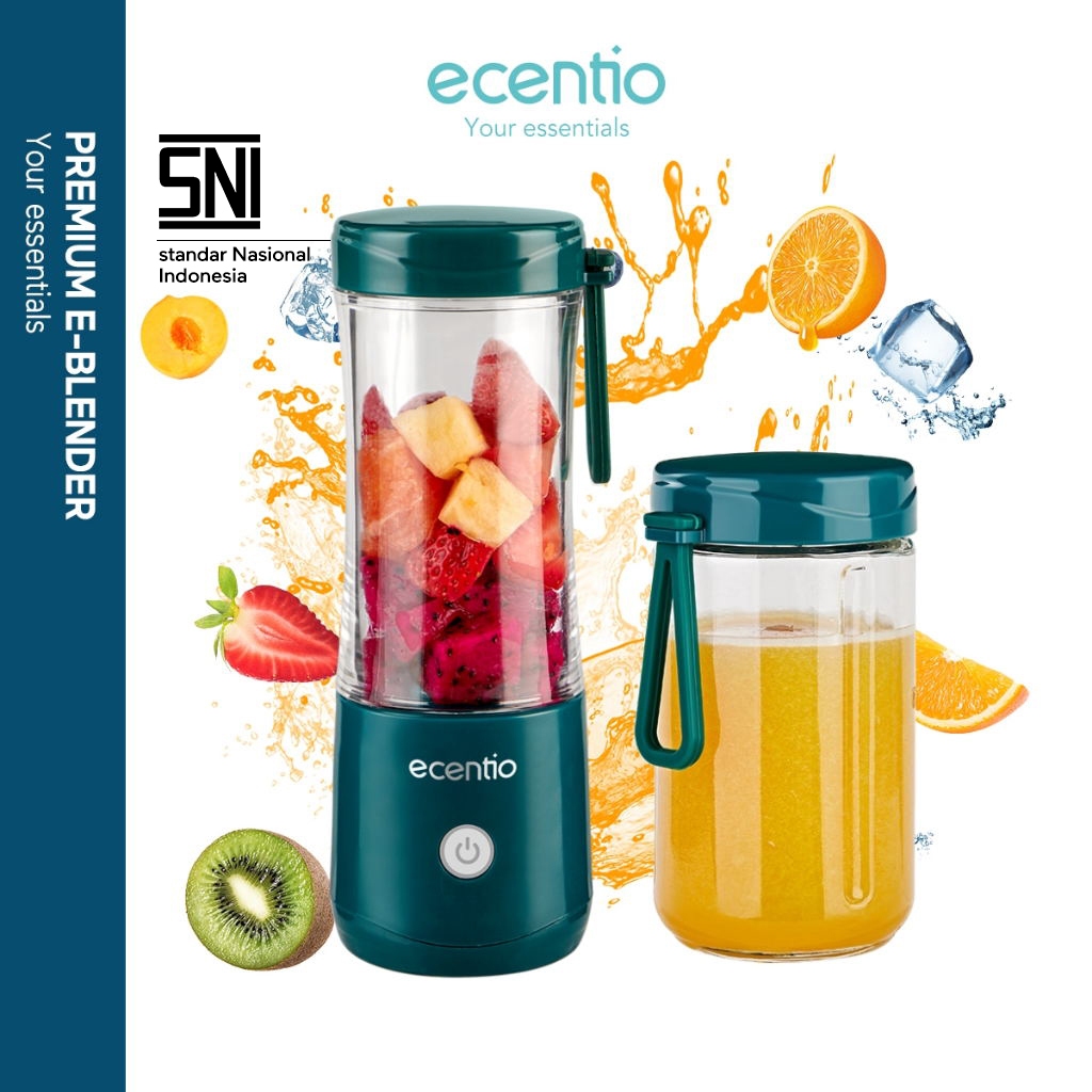 ecentio Blender Portable Mini Juicer 6 Mata Pisau 2 botol 380ML+380ml Blander Jus Buah Port Charger 