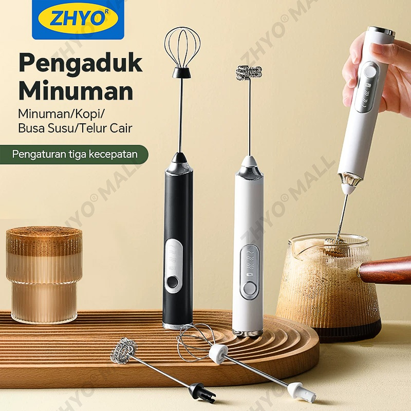 ZHYO Mixer Listrik Mini Pembuih susu Pengaduk Minuman Portabel Pembuih Kopi Pengocok Telur- Tiga