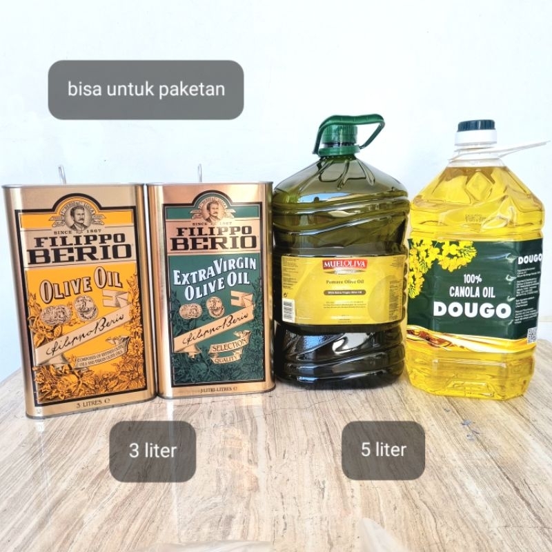 

[ 3-5 liter PAKET ] FILIPPO BERIO Extra virgin olive oil 3 liter / MUELOLIVA pomace extra virgin olive oil / minyak DOUGO canola oil / PURE OLIVE OIL for sauteè and frying minyak goreng zaitun buah zaitun murni EXTRA LIGHT OLIVE OIL