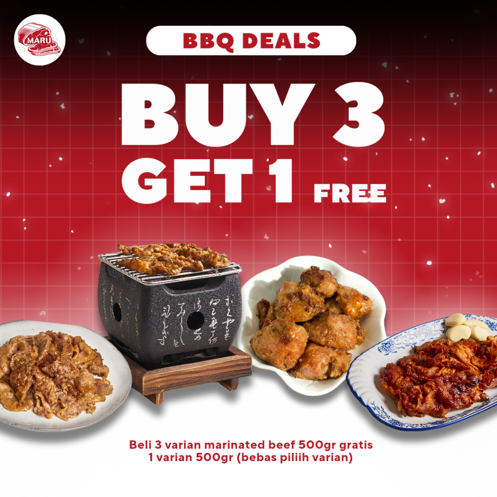 

MARU SIGNATURE PAKET BBQ DEALS - BELI 3 GRATIS 1 MARINATED BEEF 500GR