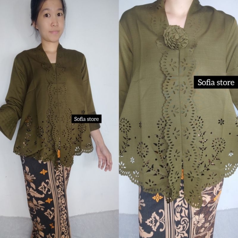 Atasan Kebaya Encim Remaja Dewasa Warna Hijau Olive Denaya