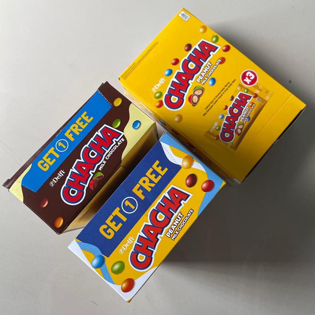 

CHA CHA BELI 2 GRATIS 1 MILK CHOC PEANUT 20 GRAM 1 BOX | COKLAT KACANG CHACHA