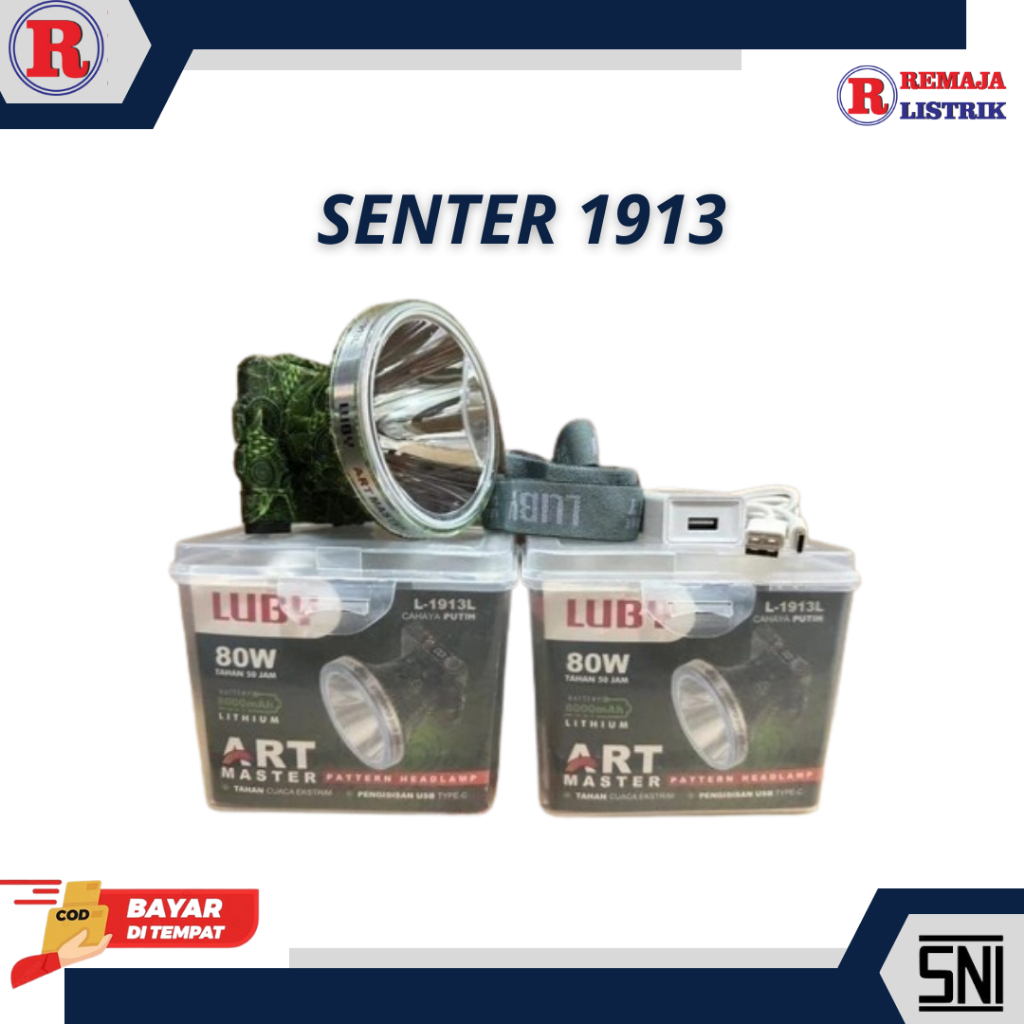 Senter Kepala LUBY Motif Batik 80 Watt 1913L Body Besar/ 1913L/ 1913K