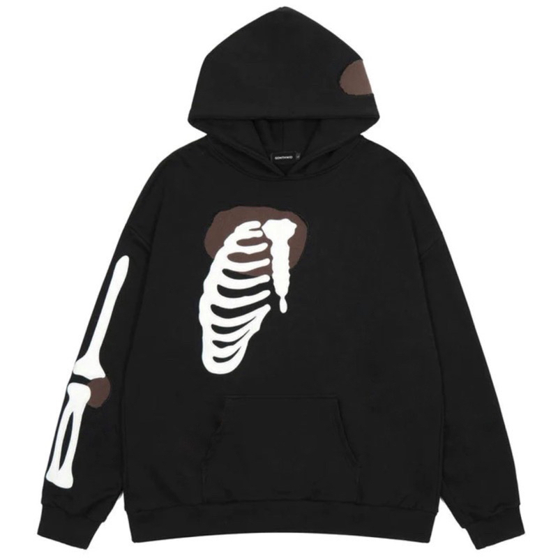Pullover Hoodie Vintage Bones Black