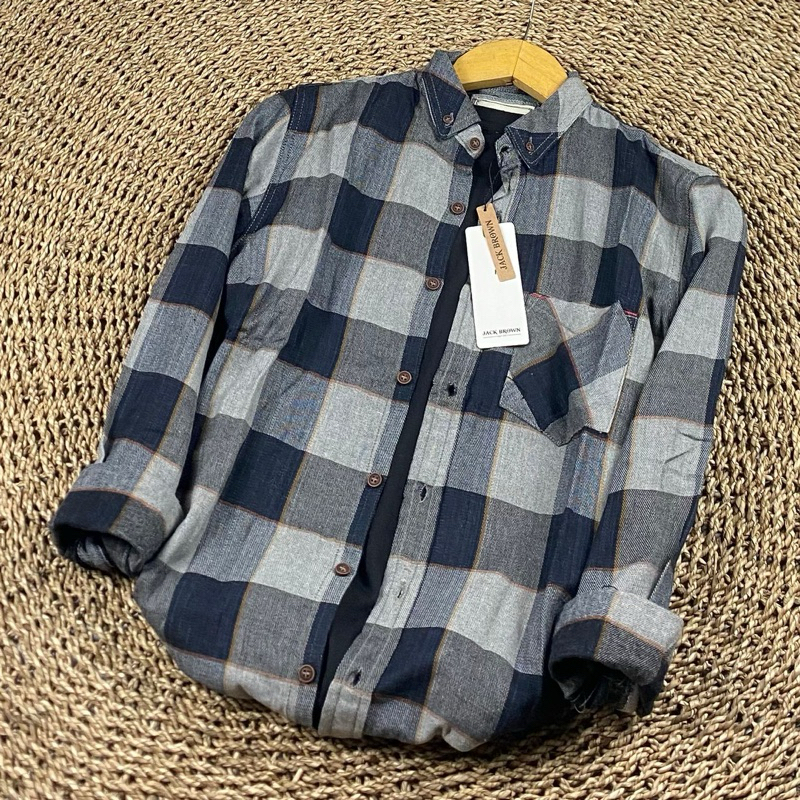 GARANSI JackBrown Kemeja Flanel Pria Terlaris 2024 Kemeja Cowok Casual Kemeja Flanel Lengan Panjang