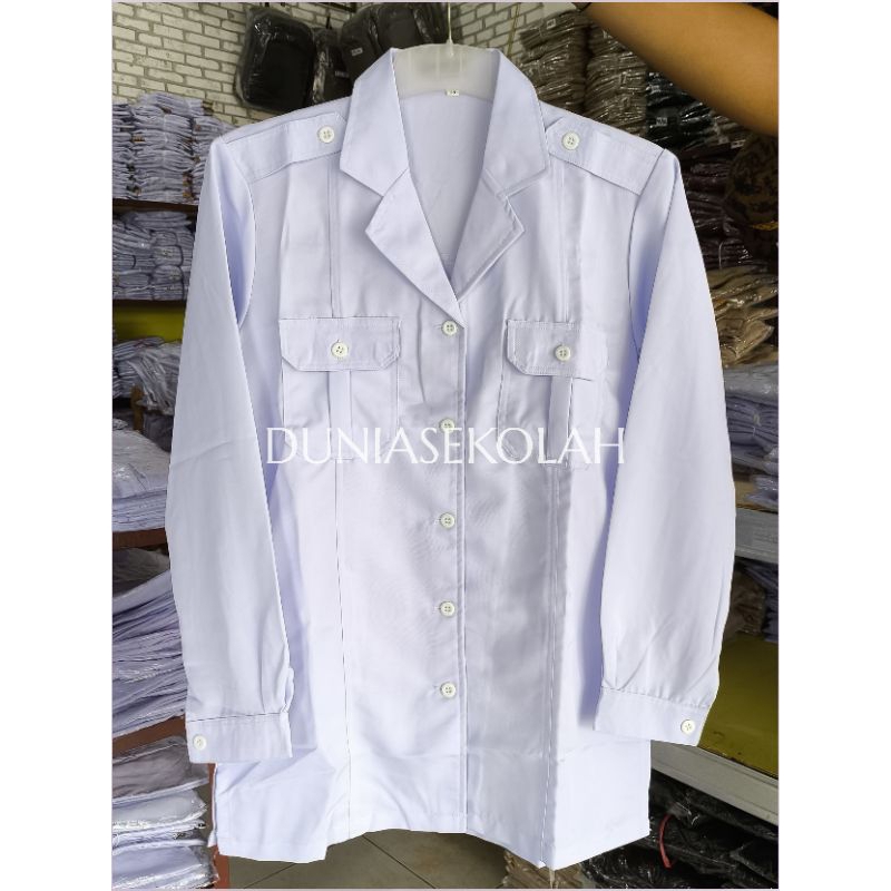 Baju Kemeja Putih Wanita Saku Atas PDH ASN PNS Guru Kerja Seragam Dinas Terbaru