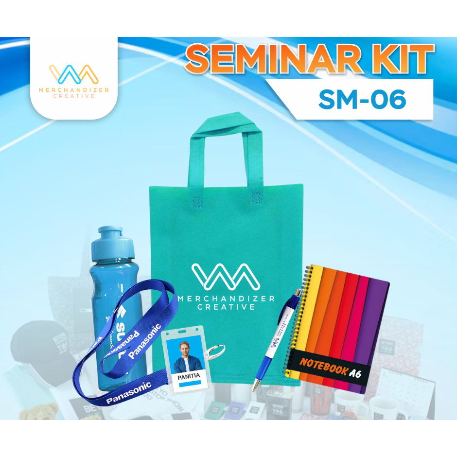 

Tas Spunbund, Tumbler Florida, Notebook A6 Spiral, Pulpen Sablon, Lanyard Printing, dan Co Card - Seminar Kit Custom