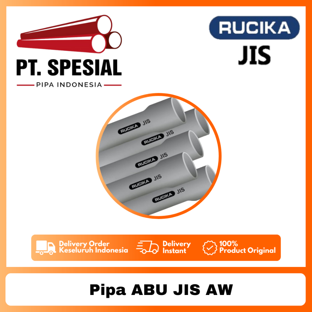 Pipa PVC Abu JIS Rucika Type VP 1/2 - 2.1/2" Inch / Pipa JIS AW Rucika PerBatang 4Mtr - 10