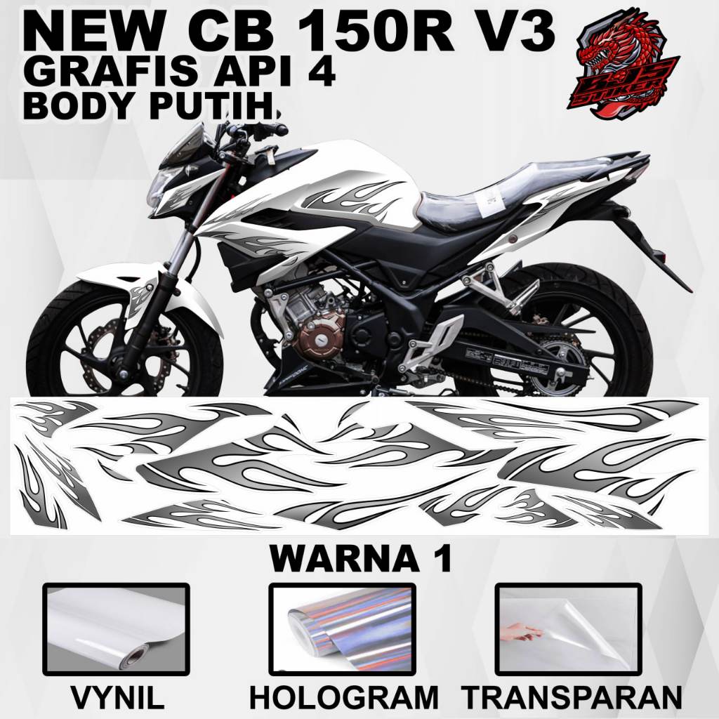 Stiker CB150R V3 new cb 150 r 2021 - Stiker Decal CB150R StreetFire grafis api 4 putih ( Sudah Terpo