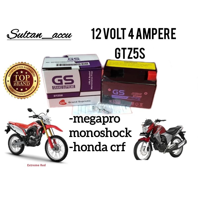 AKI MOTOR MEGAPRO MONOSHOCK, CRF, JUPITER FI, FINO, AKI KERING GTZ5S 12V 4AH, AKI KERING GS GRAND SU