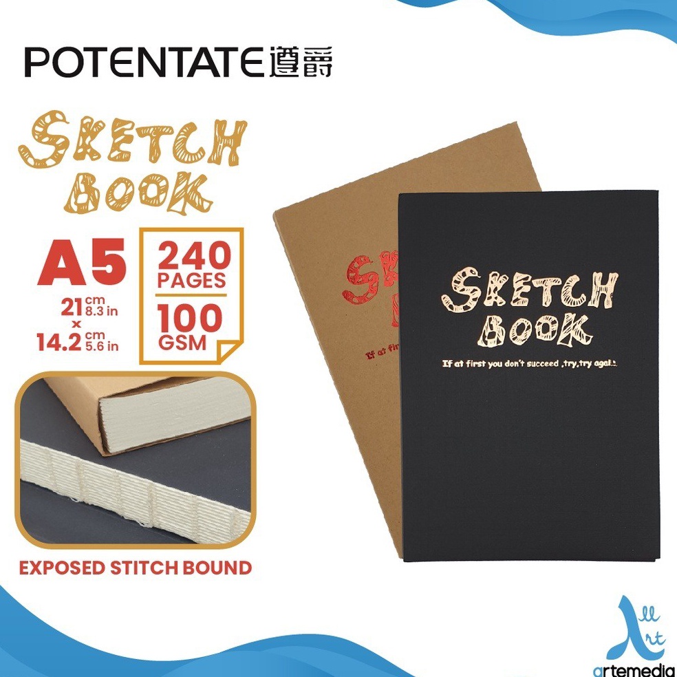 

Buku Sketsa Potentate A5 Exposed Stitch Bound Sketchbook Sketchbook Potentate A5 Black Craft 1 GSM 12 Sheet SHSNP KODE U8V9