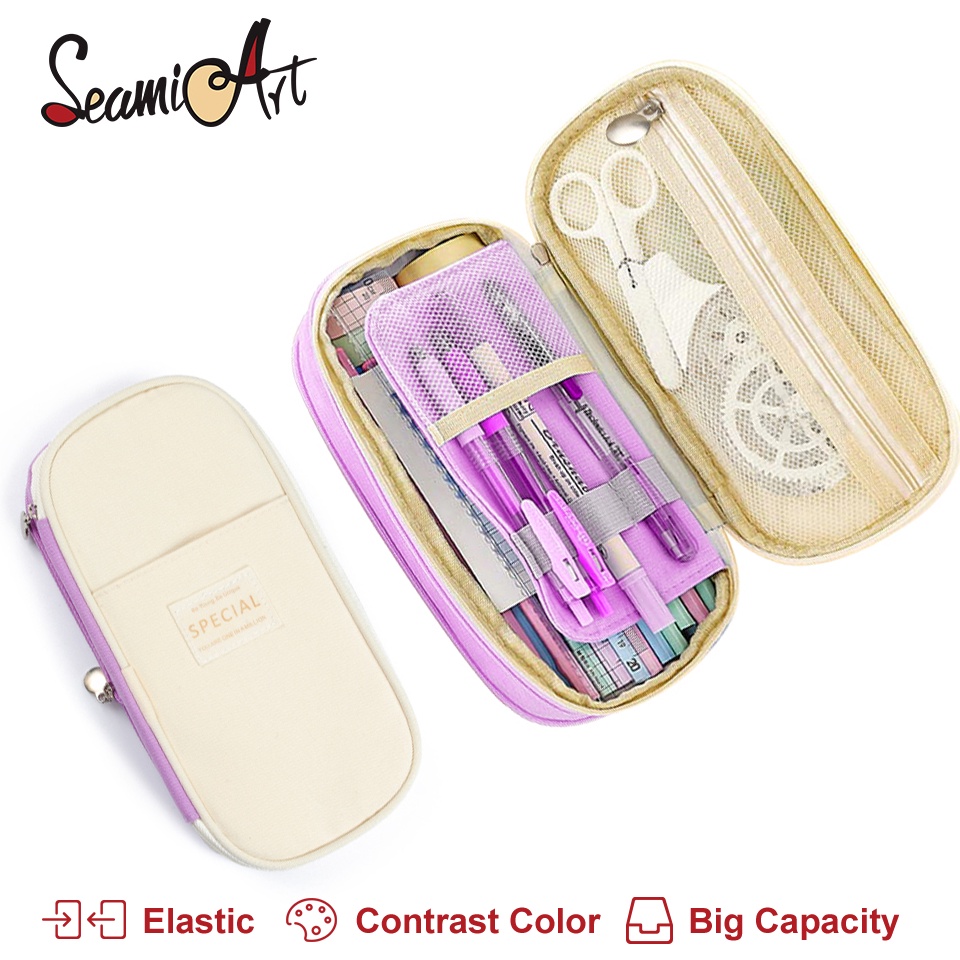 

SeamiArt Kawaii Flexible Macaron Multifunction 2 Layers Pencil Case Pen Bag Tas pensil Kantong pen KODE I8M3