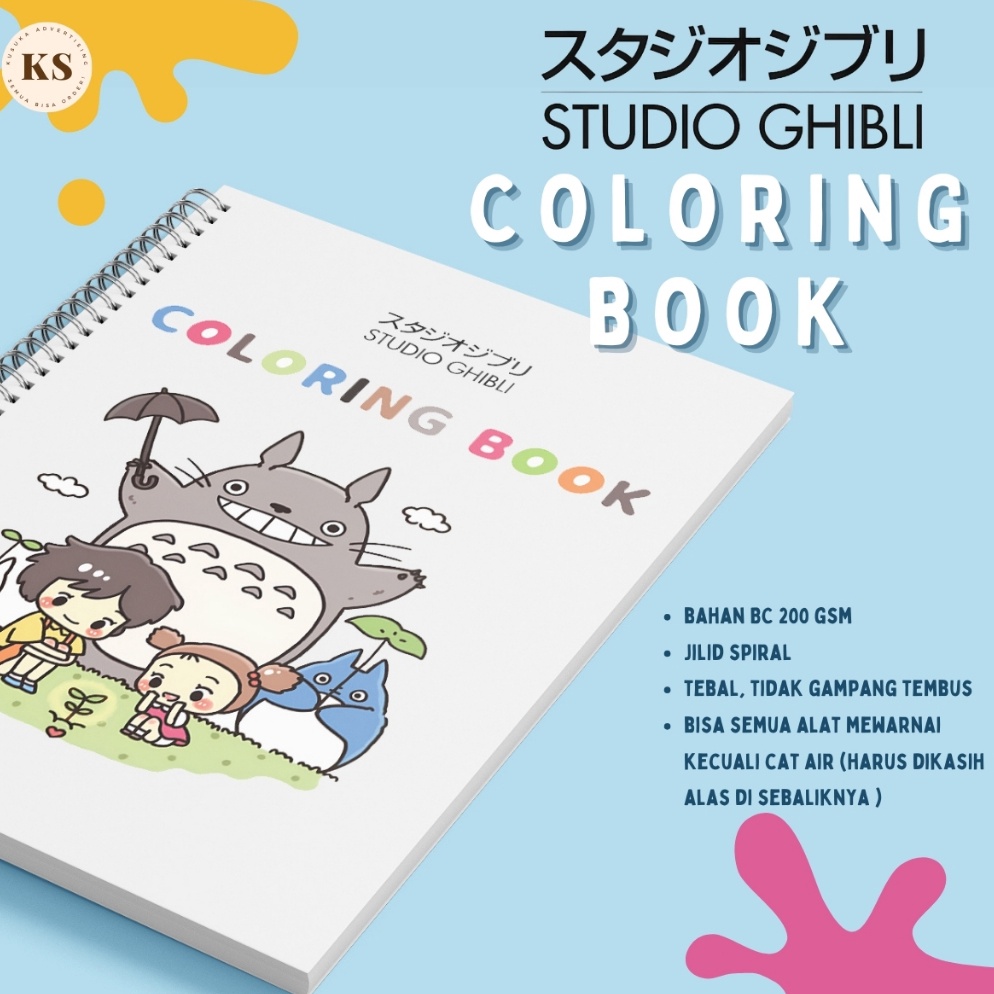 

Coloring Book STUDIO GHIBLI Totoro Ponyo Buku Mewarnai Anak Remaja Dewasa Aesthetic Kertas Tebal KODE C8K8