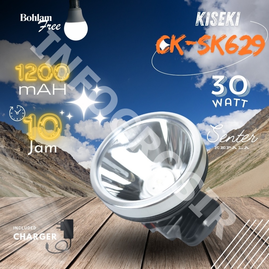 Senter Kepala KISEKI CK-SK629 Headlamp 30Watt Free Lampu Emergency LED Tahan 10 jam Ori