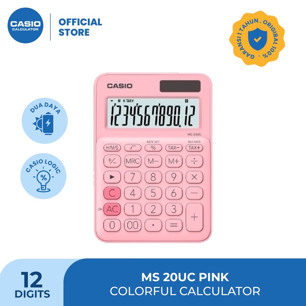 

CASIO MS2UC Pink Kalkulator Kantor Seri Colorful 12 digit KODE X2G7