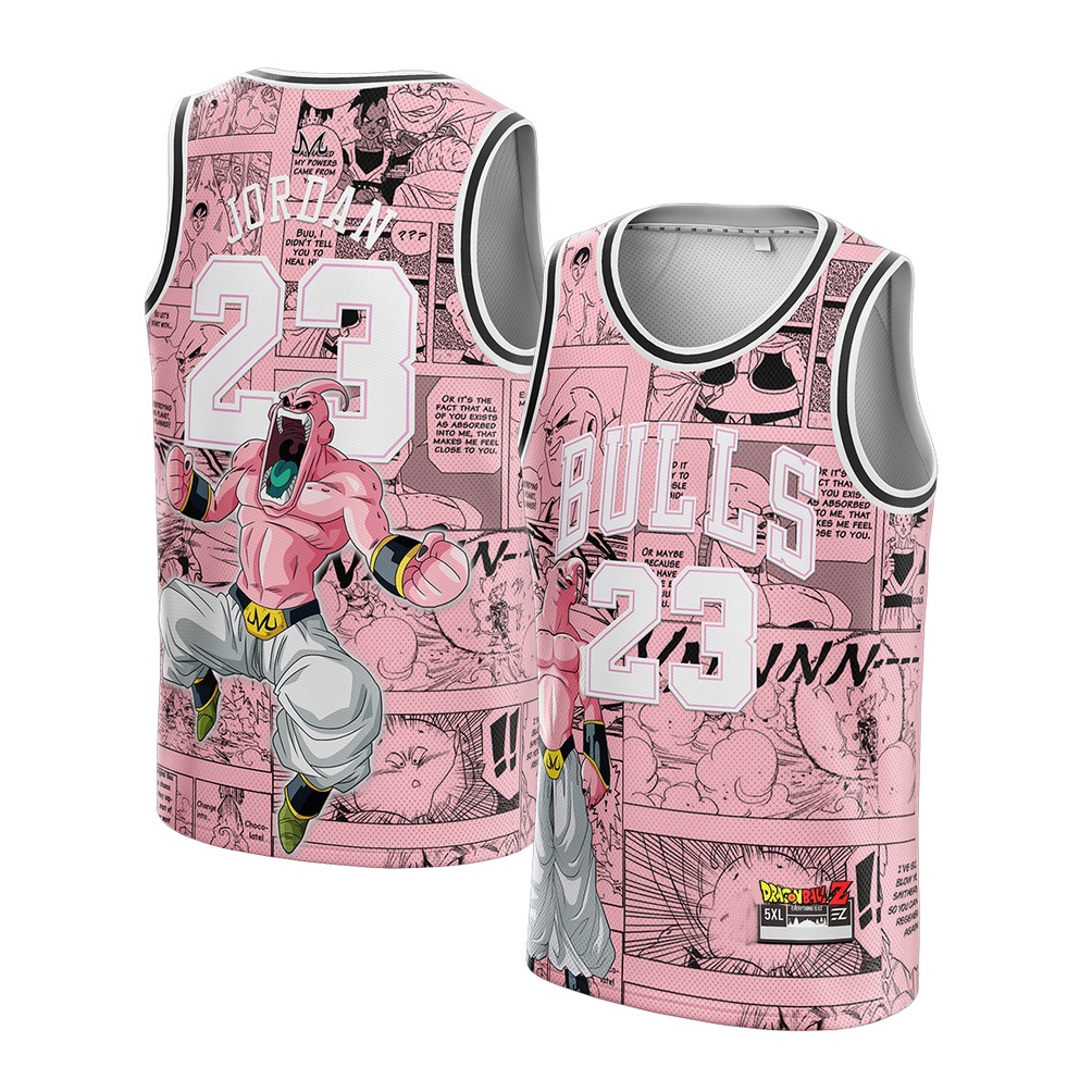 KODE B49U Jersey Michael Jordan Chicago Bulls 23 CUSTOM PINK DRAGON BALL BUU Swingman Bola Basket NB