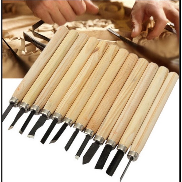 

KODE D37F Pisau Ukir Pahat Kayu 12 in 1 Satu Set Wood Carving Art Knife Pisau Bonsai