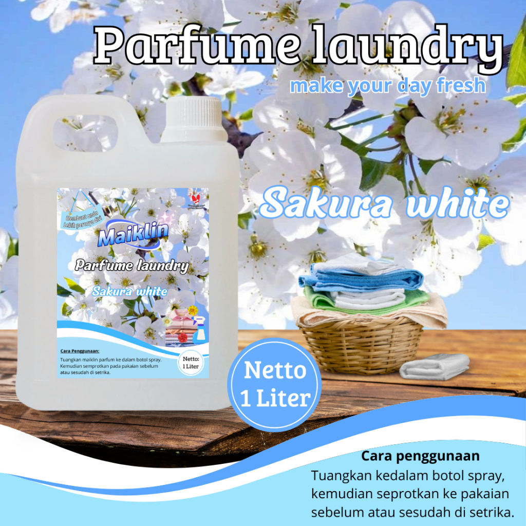 Maiklin - Parfum laundry Sakura White | Parfum Laundry Tahan Lama 1Liter | pengharum pakaian