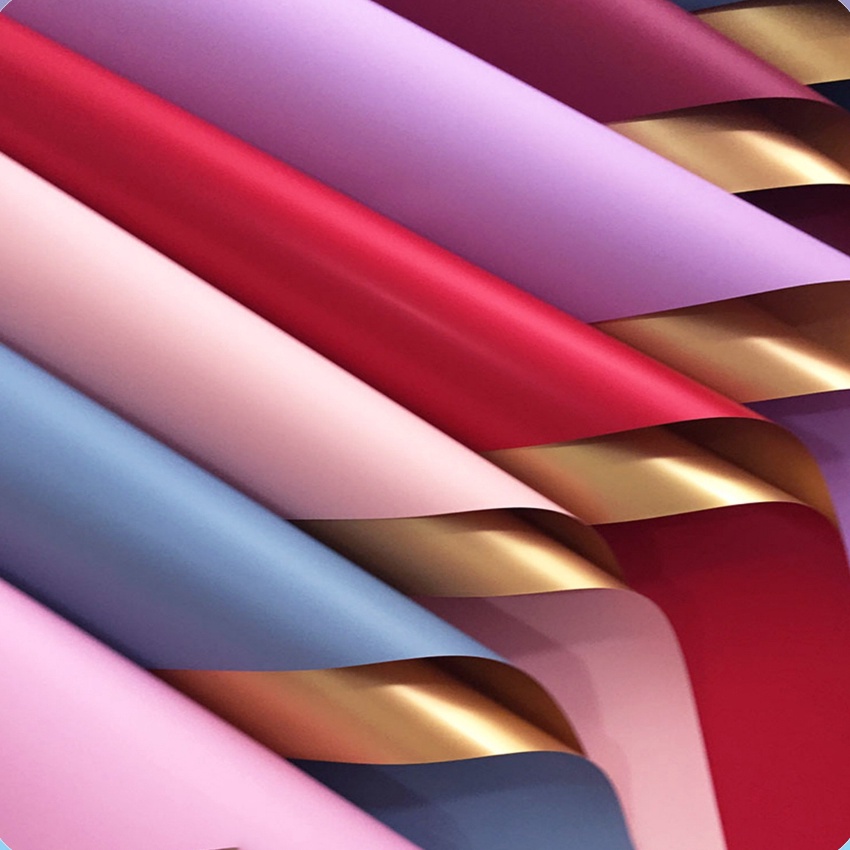 

KI3 2 LEMBAR Flower Wrapping Paper Bi Color Gold Emas Cellophane Kes Buket Bunga KB2