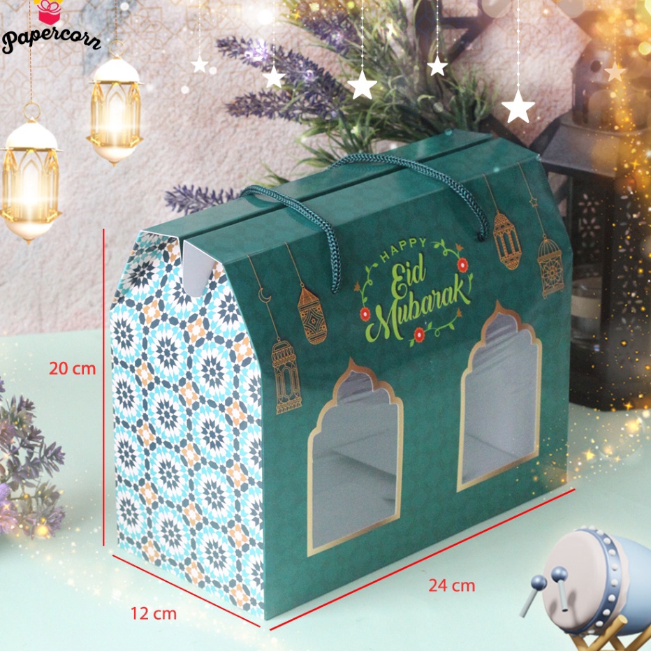 

Eksklusif 1 Pcs Gable Box Lebaran Box idul Fitri Window Tosca uk 24x12x14 cm