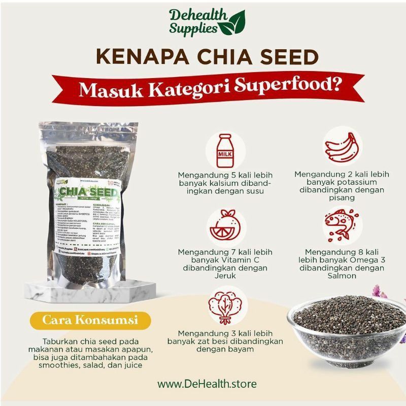 

Dehealth supplies chia seeds chiaseed organic black cia seed organik kaya omega 3 calsium vitamin c