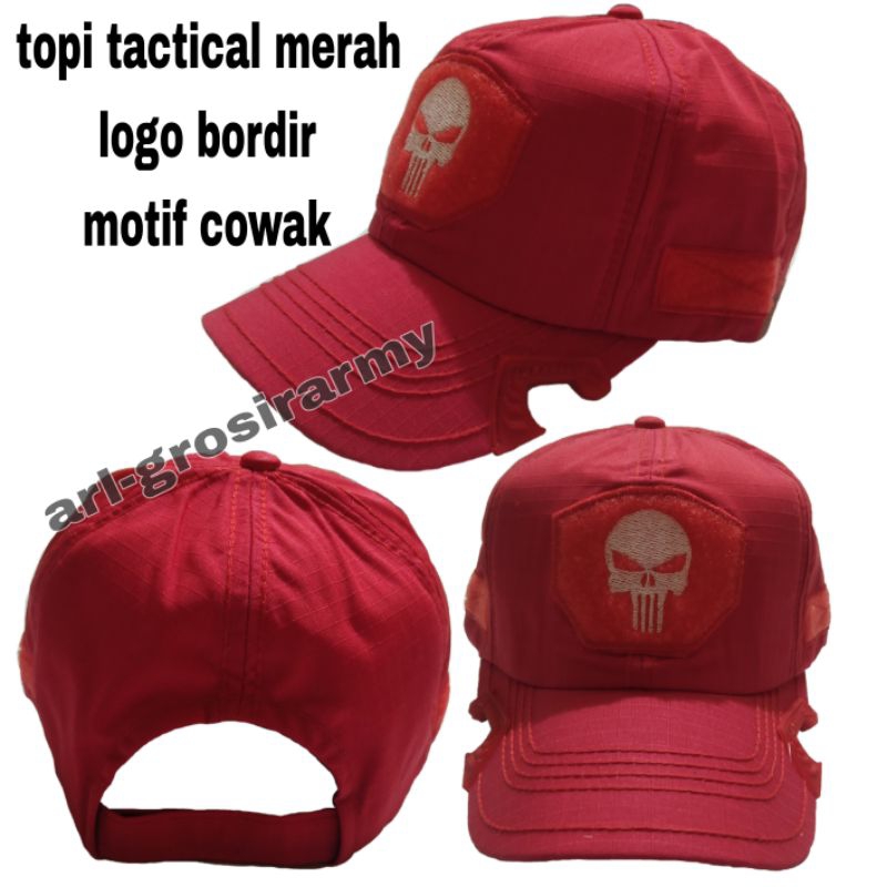 topi bdu tactical merah logo bordir motif cowak