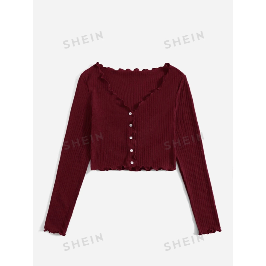 SHEIN EZwear Lettuce Edge Solid Tee