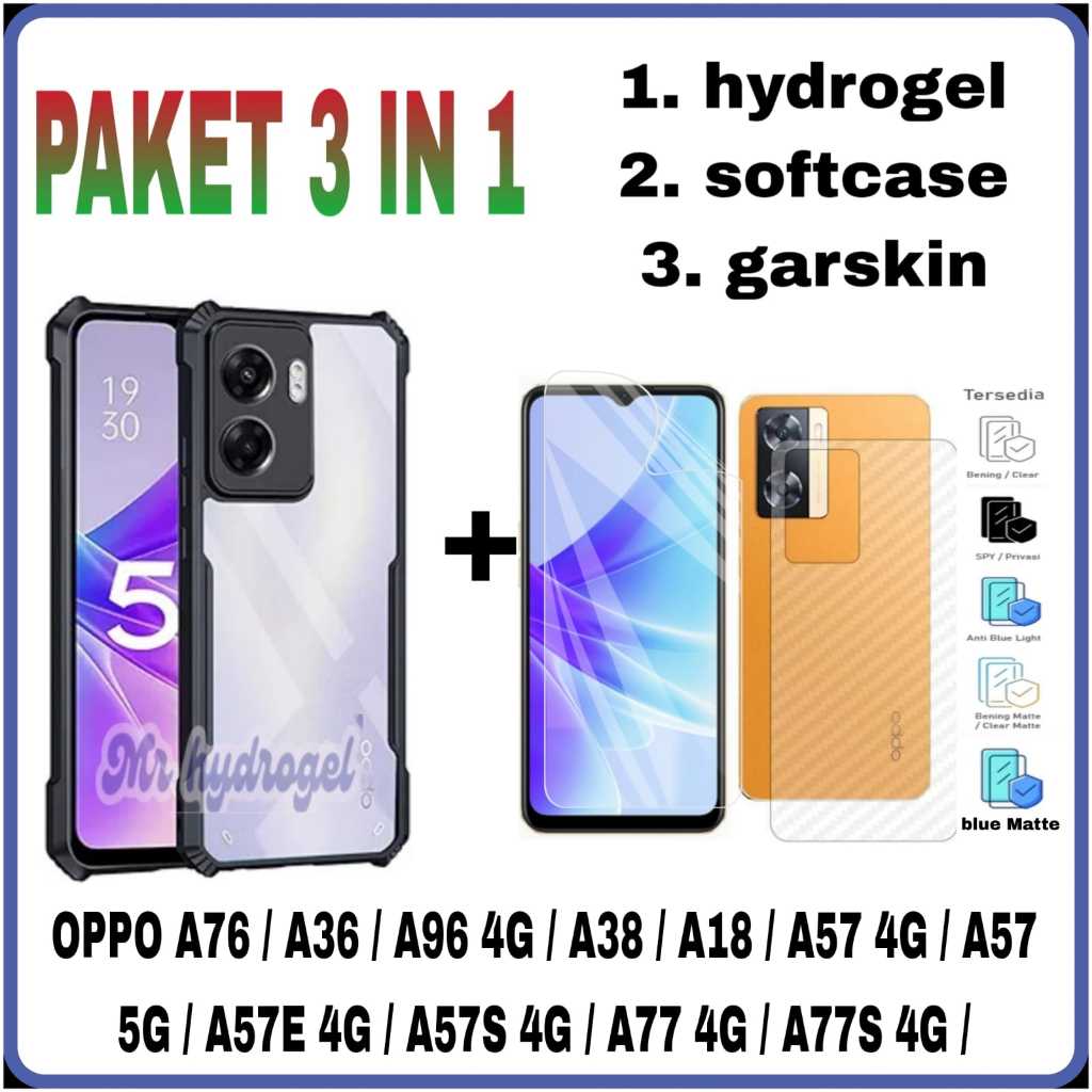 Paket 3 in 1 MURAH ANTIGORES HYDROGEL + CASING + GARSKIN CARBON FOR OPPO A76 / A36 / A96 4G / A38 / 