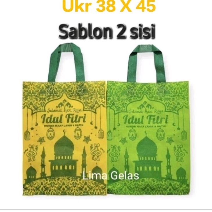 

HJ6 Lusinan 12pcs Goodie bag LEBARAN 38X45 tas idul fitri tas spunbond