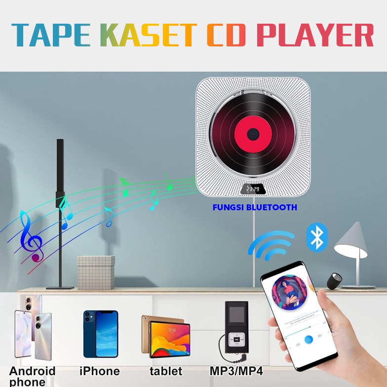 KODE I33E Cd Player Pemutar Hitam Pemutar CD Dari Dinding Stereo Home Pemutar CD Pemutar Musik Porta