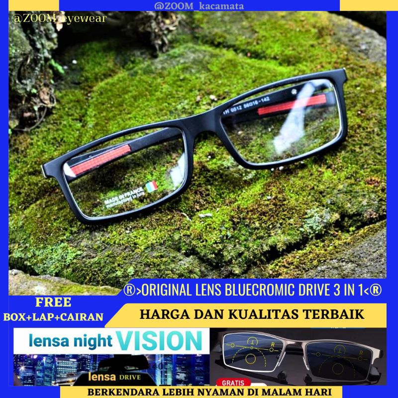 BLUECROMIC DRIVE Kacamata Minus Pria Anti Radiasi | Kacamata Pria Bluecromic 3 IN 1 | Kacamata Baca 