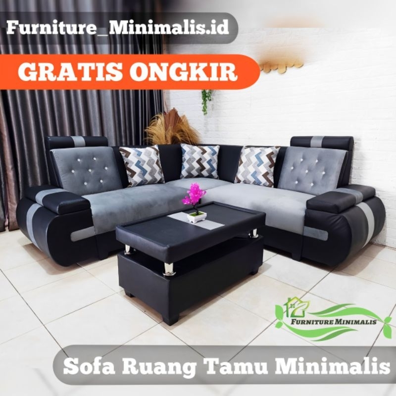 1 SET SOFA MINIMALIS SOFA SUDUT L SOFA BUSA KURSI TAMU MEWAH
