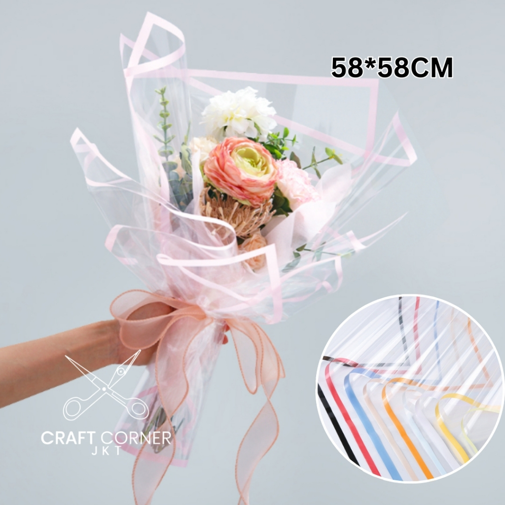 

[PACK] Plastik Flower Wrapping Transparant List Warna Waterproof Pembungkus Bunga 57*57cm