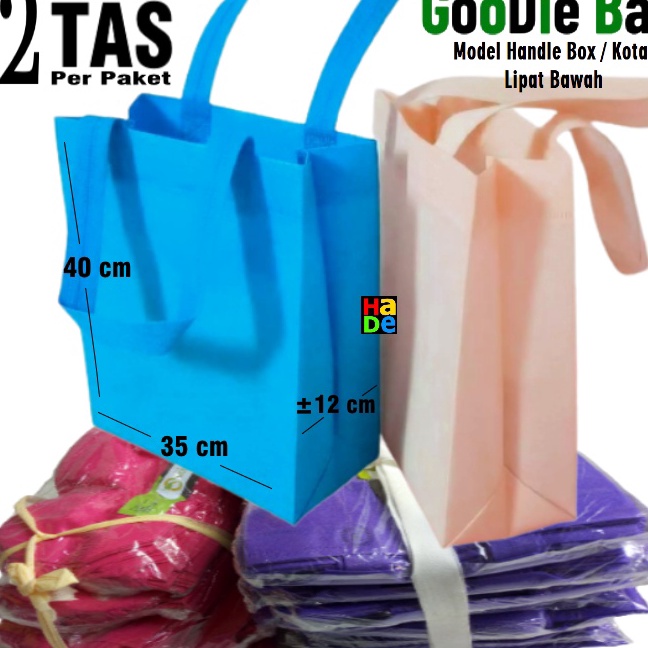 

Murah 1 Lusinan isi 12 Tas Kain Spunbond Goodie Bag Polos Handle Box Kotak Ukuran Jumbo XL 35x4x12 Kantong Belanja Lipat serbaguna Kemasan sembako Bingkisan Souvenir Parcel raya Goodybag Mika Hantaran Hajatan Paparbag Totebag Pakaian Laundry