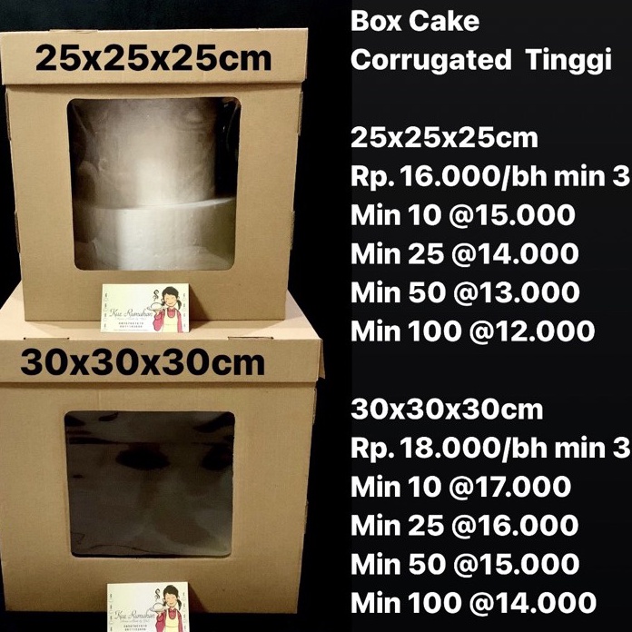 

HJ6 Box Cake Corrugated Tinggi 25x25x25cm Min 3 bh